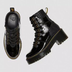 DR. MARTENS Laurenne Distressed Patent Leather Lace Up Heel Boots UK9 - …